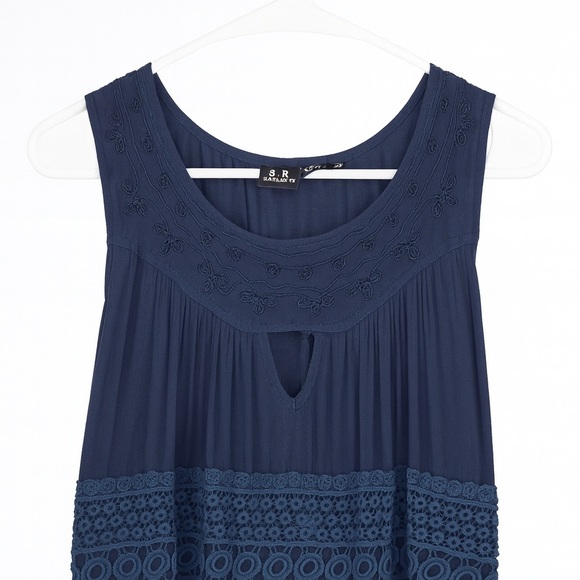 S.R. Fashions Navy Blue Embroidered Sleeveless Maxi Dress XXL - Picture 3 of 5